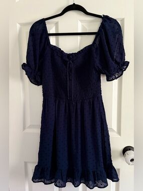 June & Hudson Navy Blue Smocked Dress